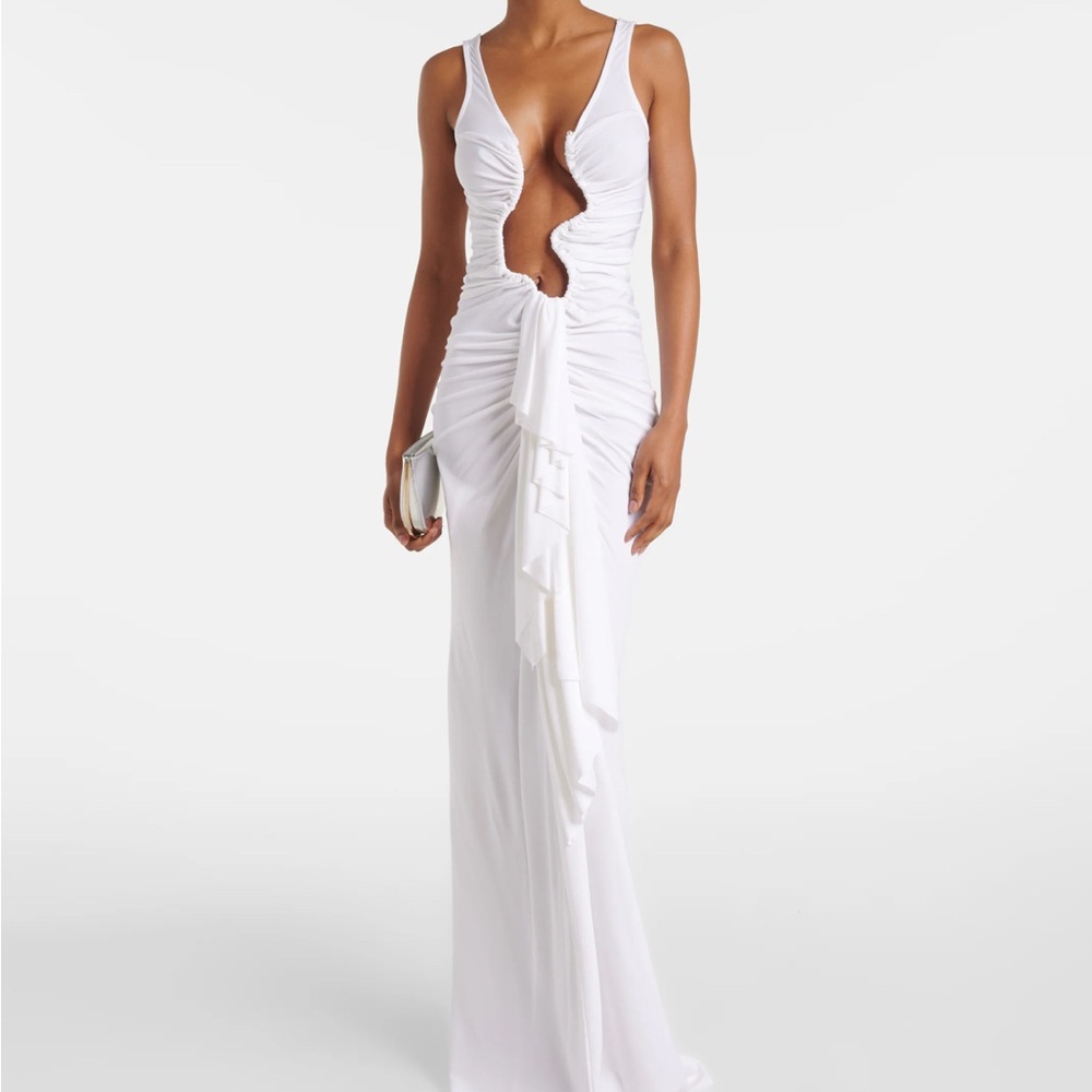 Christopher Esber White Ruffled Maxi Gown